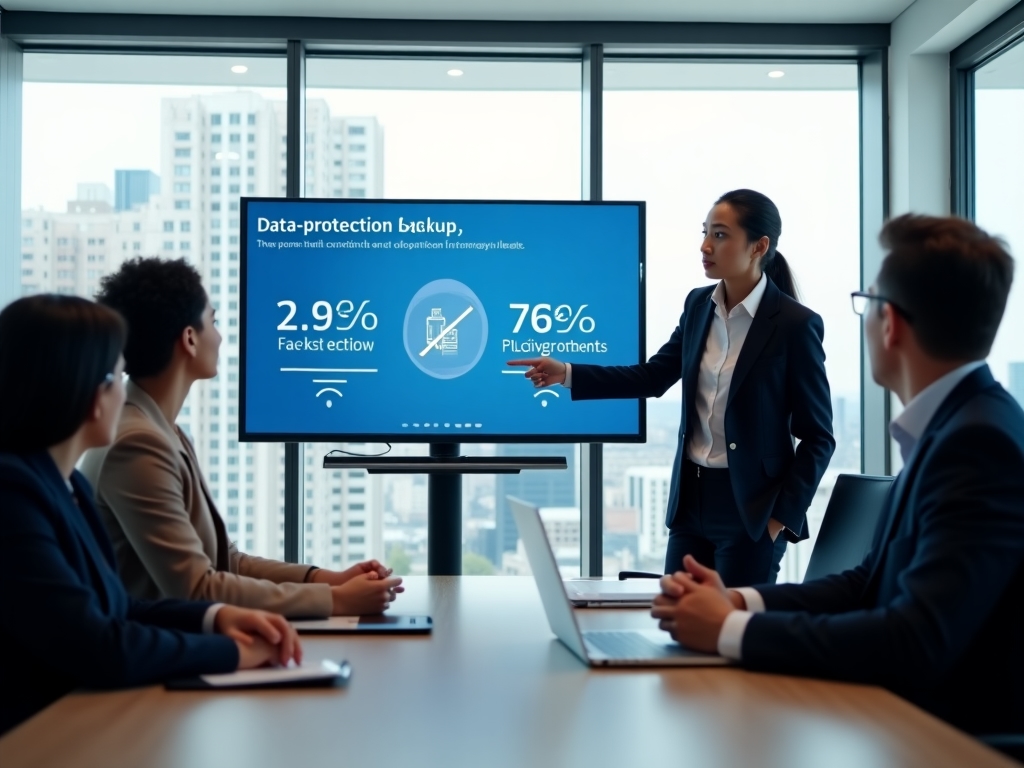 Reunión profesional discutiendo soluciones de respaldo de datos